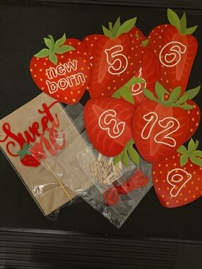 Strawberry Milestone Photo Banner Cake Topper - Sweet One Themed Birthday Party